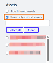 Filter, um Ergebnisse für kritische Assets anzuzeigen.
