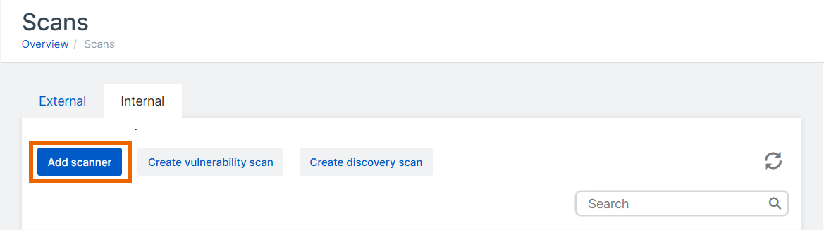 Tab „Intern“ mit Schaltfläche „Scanner hinzufügen“.