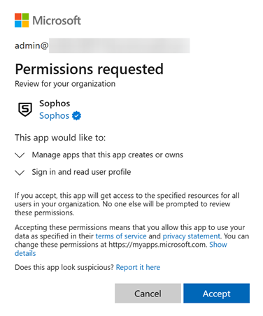 Berechtigungen für die Erstellung einer App zur Integration angefordert.
