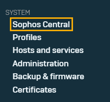 Menüoption „Sophos Central“.