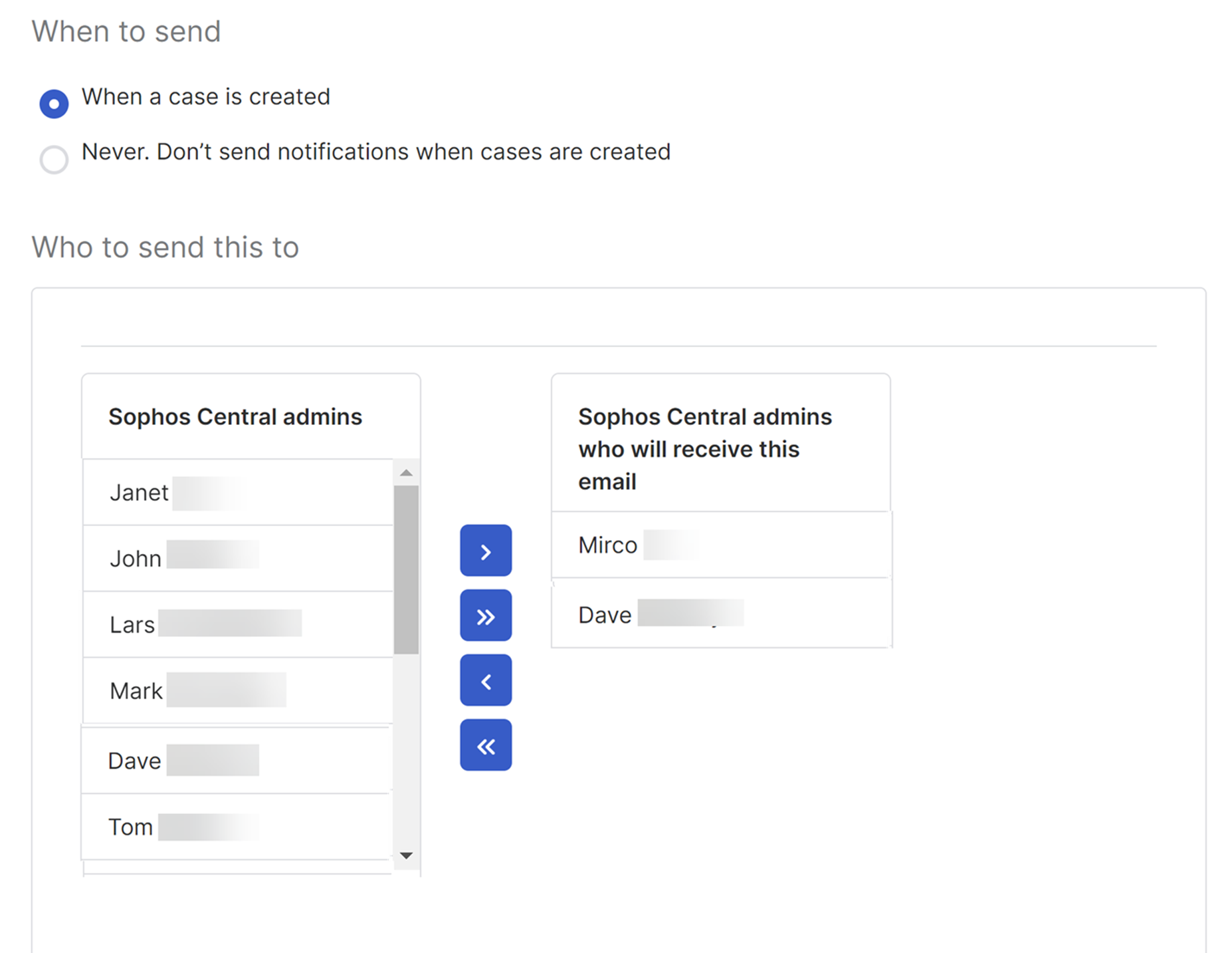 Optionen zu „Wann senden“.