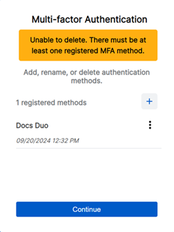 Delete authentication methods error.