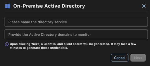 On-Premise Active Directory setup dialog.