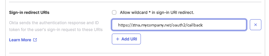 Okta redirect URI.