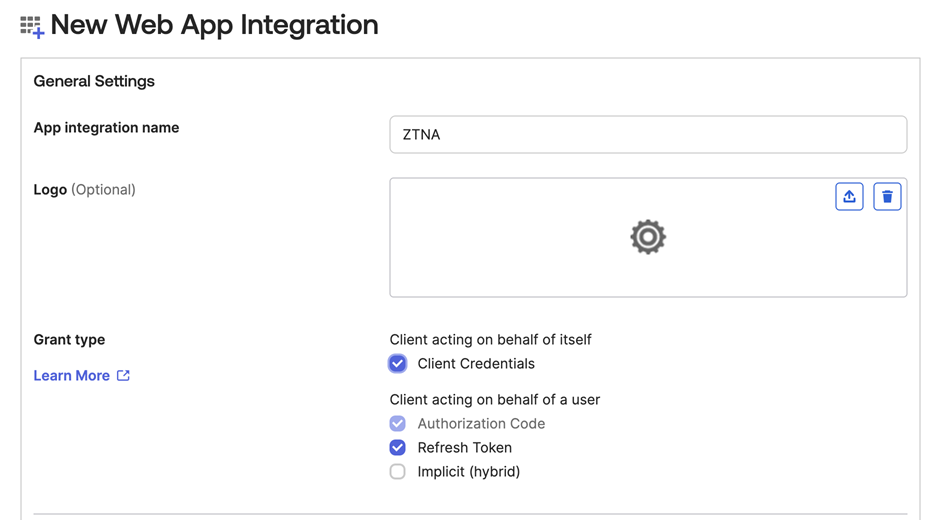 Okta new app integration.