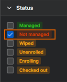 "Not managed" selected in the Status filter.