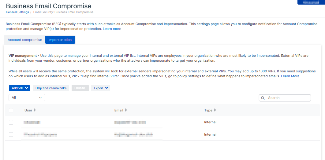 "VIP Management" page.