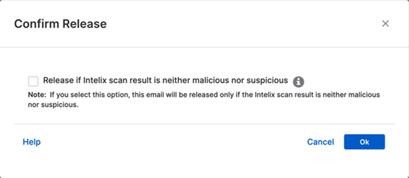 Intelix scan checkbox in the "Confirm Release" dialog.
