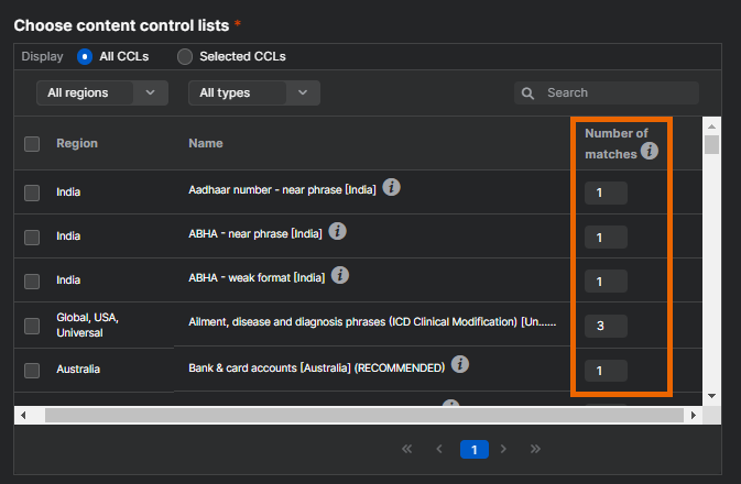 "Number of matches" column.