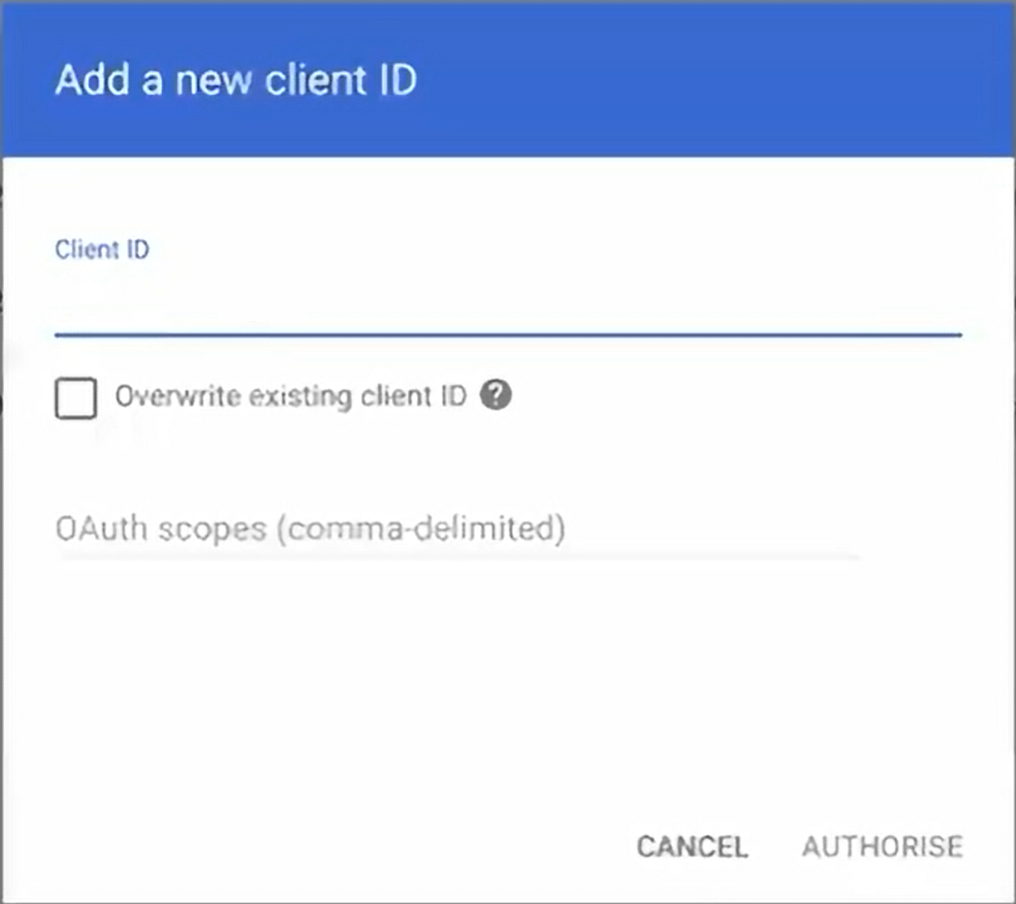 Google Workspace Client ID and OAuth scope.