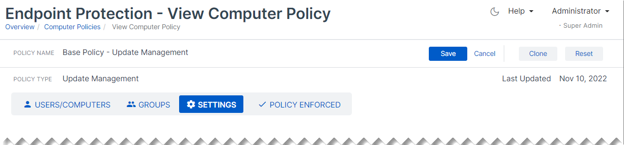 Policy settings tab