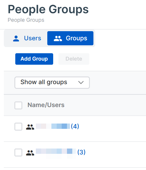 Lista de grupos de usuarios.