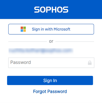 Pantalla de inicio de sesión de Sophos ID o Microsoft Entra ID (Azure AD).