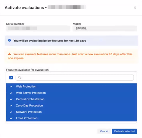 Fenêtre Activer les évaluations.