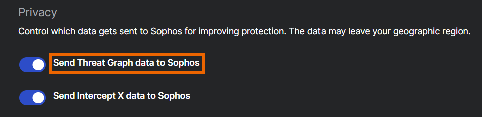 Paramètres pour transmettre des données à Sophos.