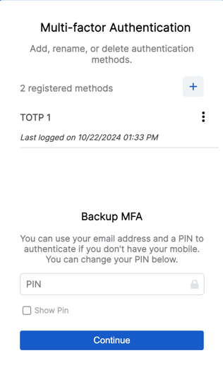 バックアップMFA PIN。