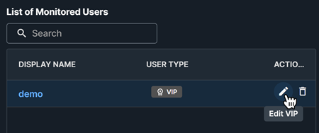 VIP ユーザーの編集。