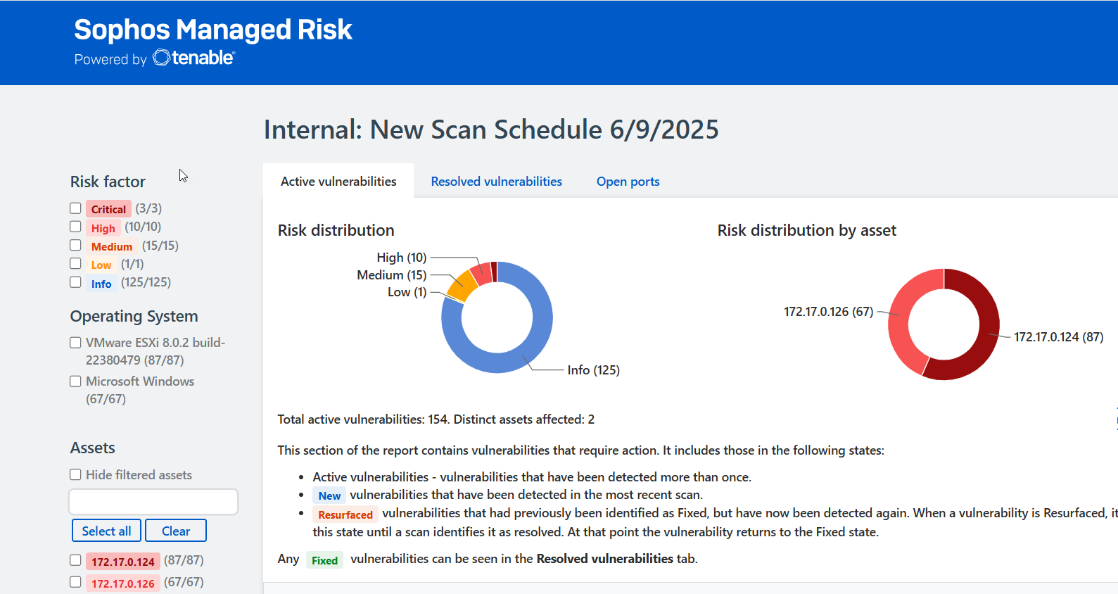 HTML 形式の Managed Risk 脆弱性レポート。