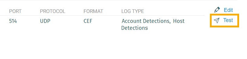 Syslog の詳細のテストボタン。