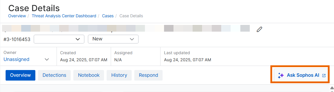 「Sophos AI に聞く」ボタン。