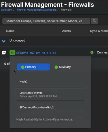 ファイアウォール HA の詳細。