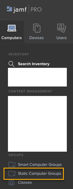 Jamf Pro の Static Computer Groups。
