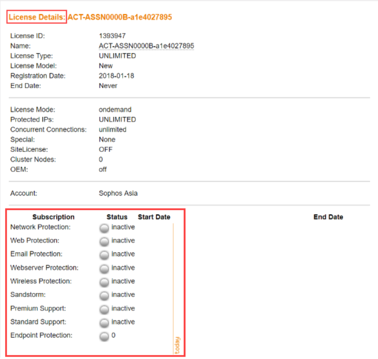 UTM 라이선스 세부 정보.