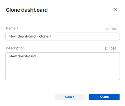 대시보드 복제 대화 상자.