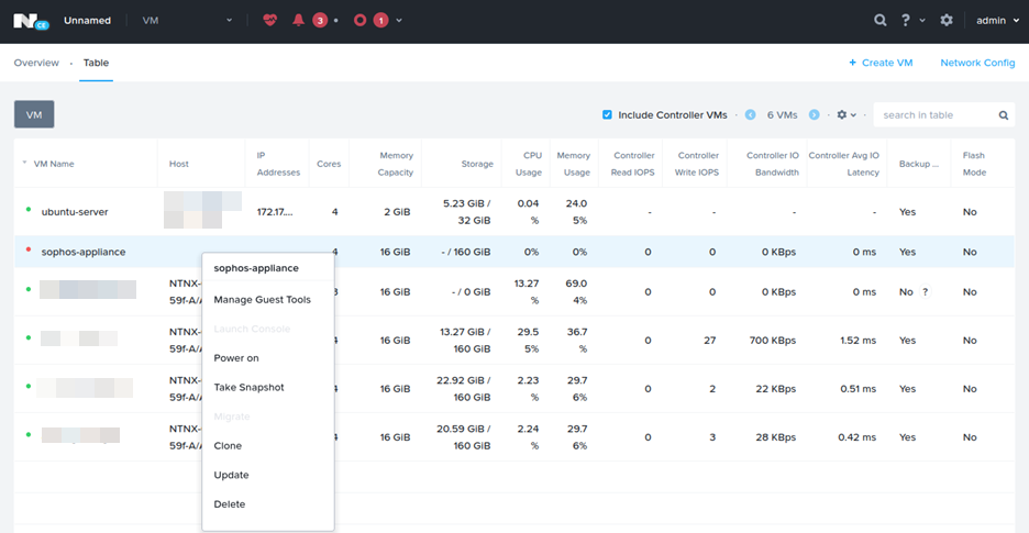 VM는 Nutanix 웹 콘솔에 표시됩니다.