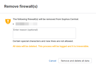 Janela Remover firewalls.