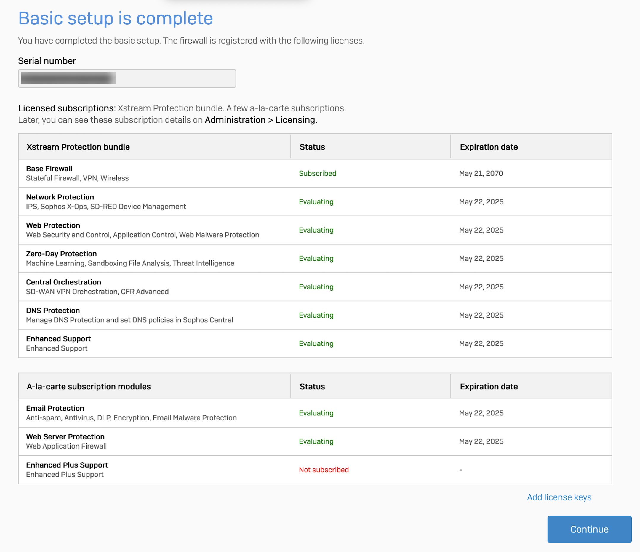 Página A configuração básica está concluída.