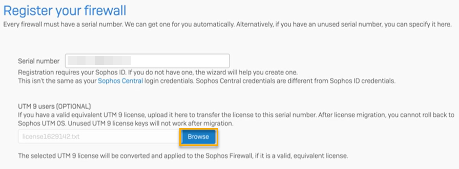 Janela de upload do arquivo de licença.