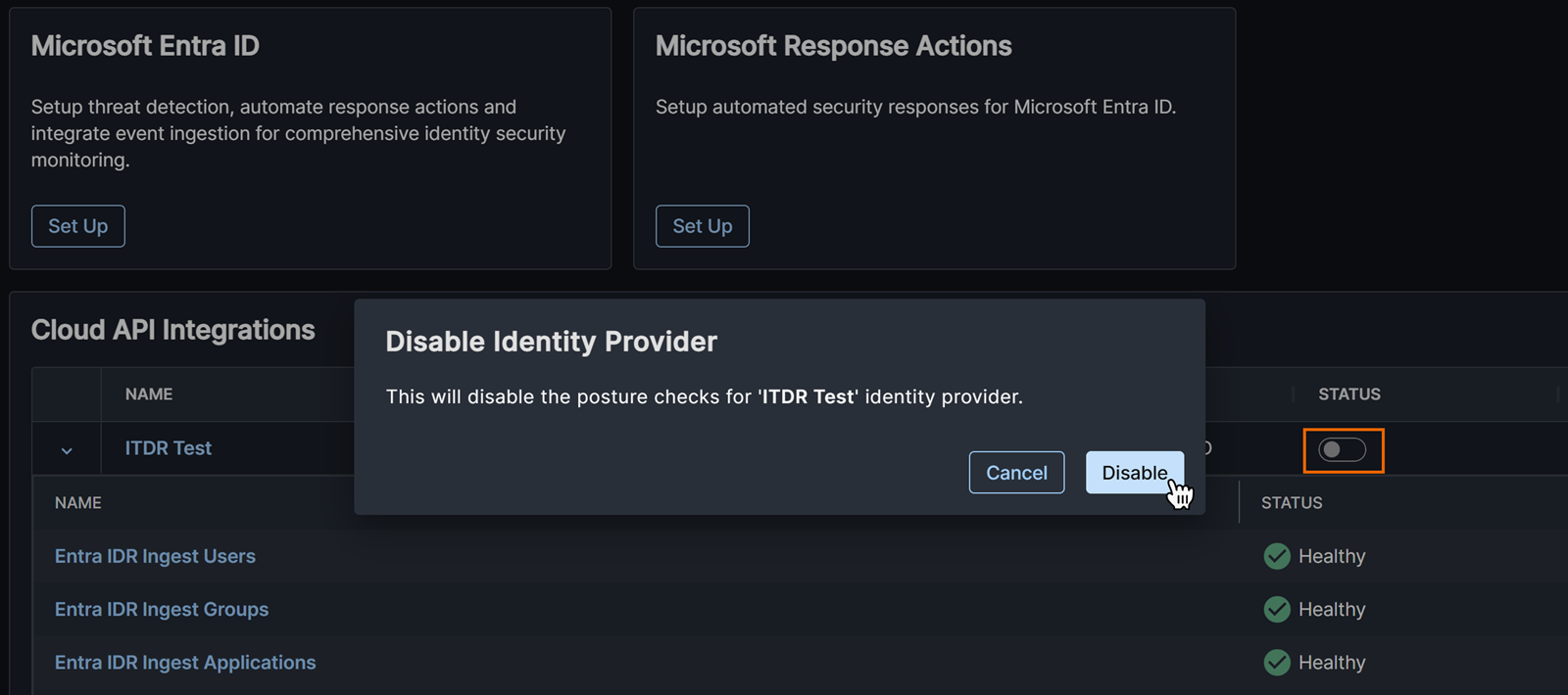 Disable Entra ID integration.