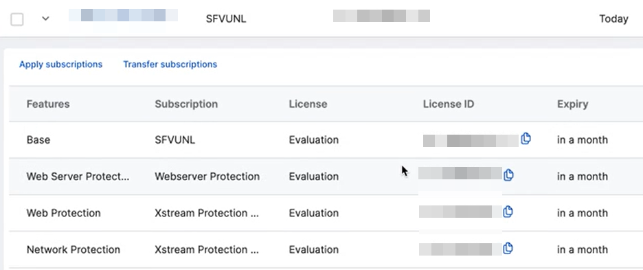 Detalhes do firewall virtual.