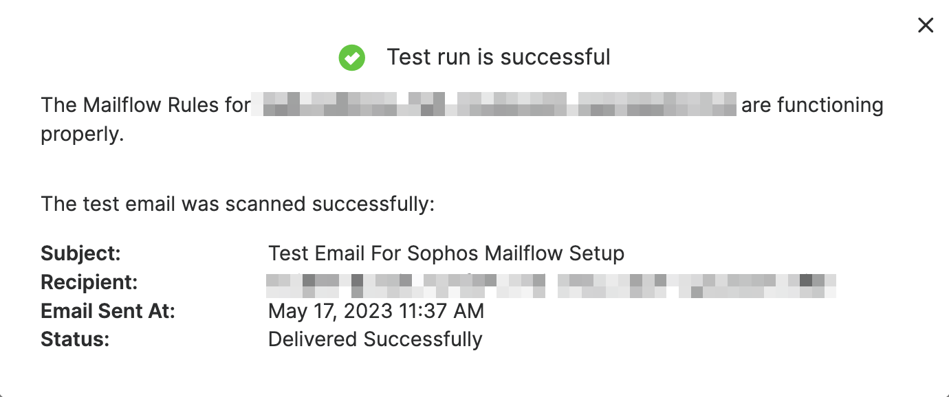Teste do Sophos Mailflow bem-sucedido.