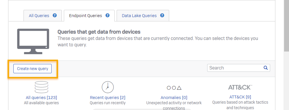 Create new query button.