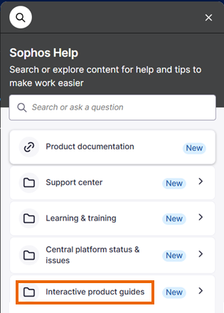 Menu de Ajuda da Sophos.