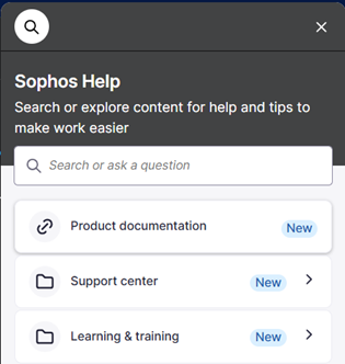 Menu de Ajuda da Sophos.