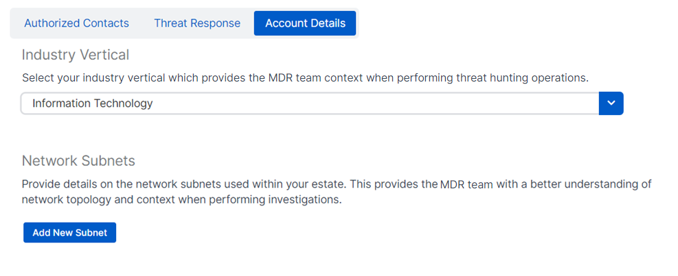 MDR Account details page.