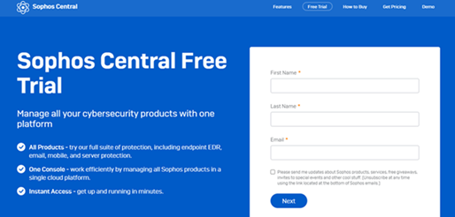 Sign up for a trial Sophos Central account.