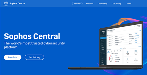 Page Sophos Central sur le site Web.