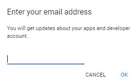 The dialog for providing an email address.