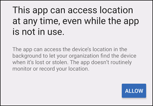 The notification for allowing Sophos Mobile Control the Location permission.