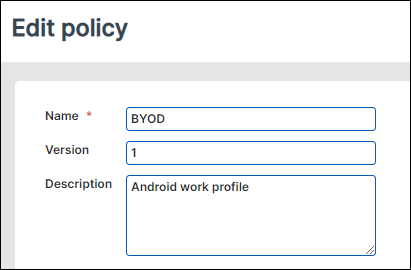 The "Edit policy" page with example input.