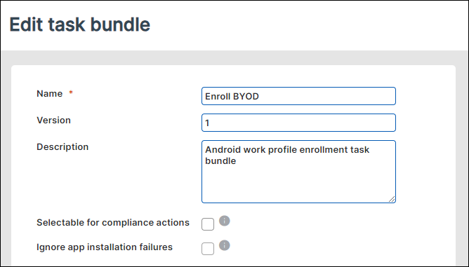 The "Edit task bundle" page with example input.