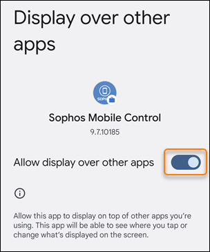 Opción "Permitir mostrar sobre otras aplicaciones" activada.