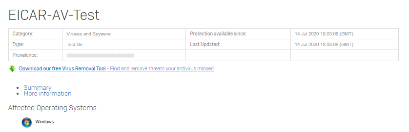Sophos 威胁中心的威胁信息。