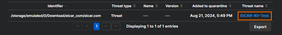 Threat link on the Scan results tab.
