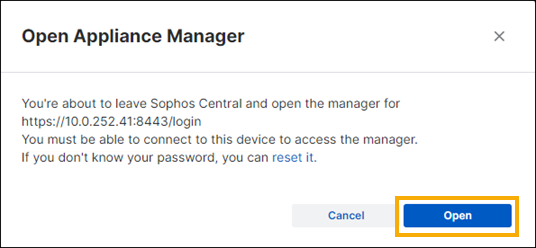Cuadro de diálogo de confirmación para abrir Appliance Manager.