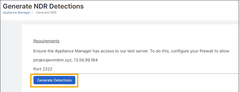「Generate NDR Detections」ページ。
